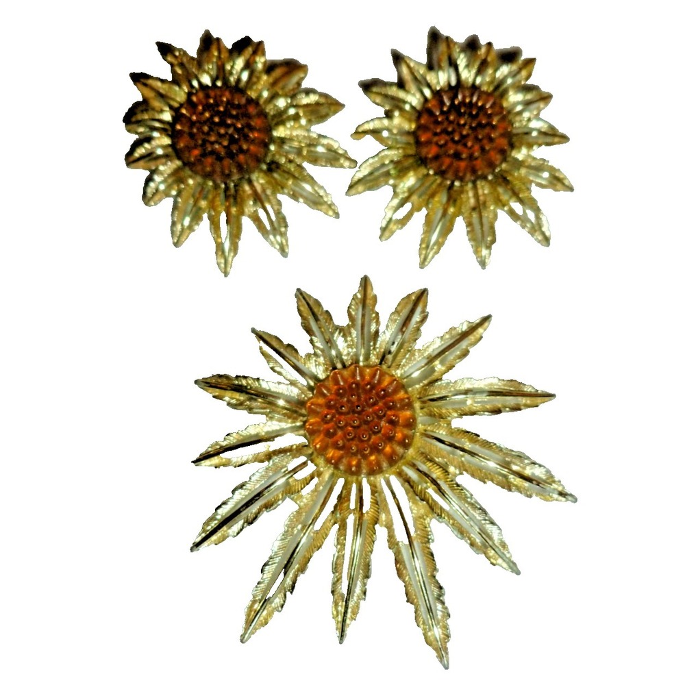 Sarah Coventry Girasol Flower Jewelry Set‎ Gold Tone Earrings Brooch
